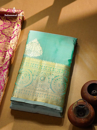 Beautiful Peach Semi Silk Saree With Traditional Evening Morning Border