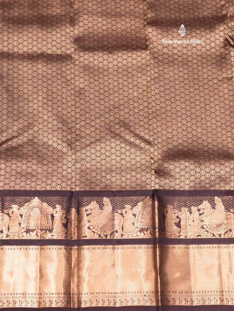 Dark Brown Colour Pure Kanjivaram Silk Saree with Pallakku Border