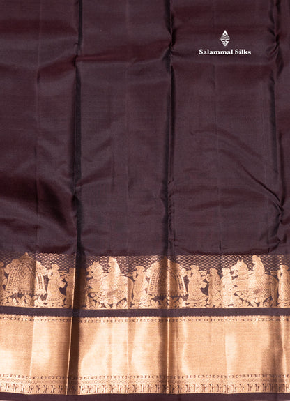 Dark Brown Colour Plain Pure Kanjivaram Silk Saree with Pallakku Border