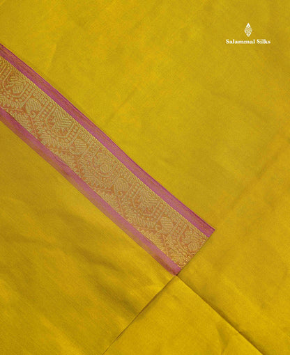 Semi Silk Cotton Saree - Dual Tone Pink Colour Body Plain With Traditional Small Border | 10 Yards
