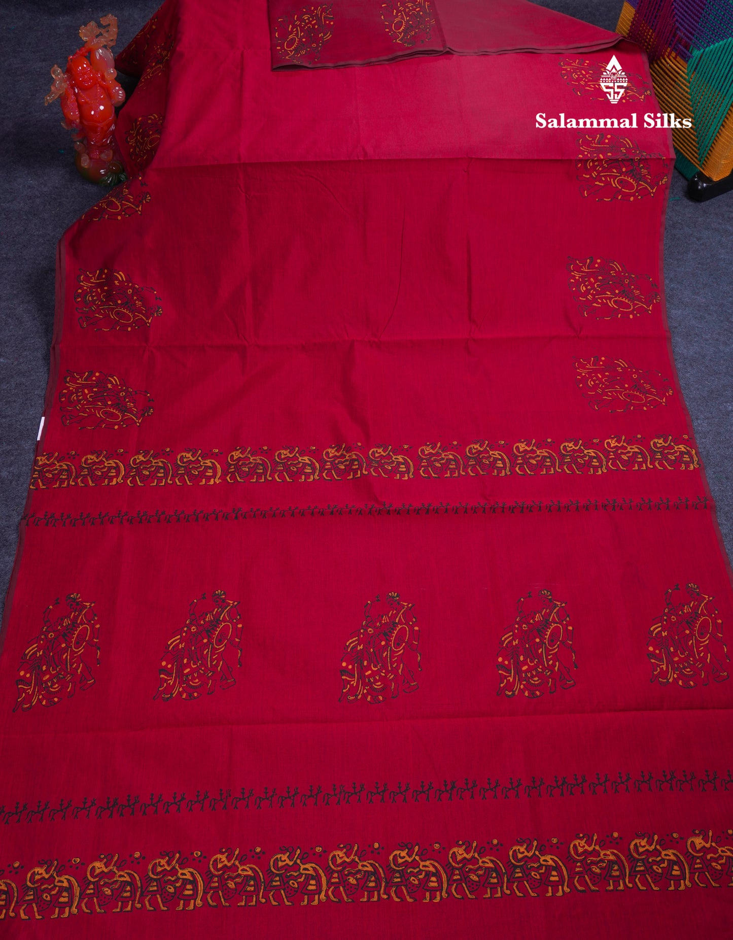 Beautiful Dark Maroon South Cotton Printed Saree With Contrast Mustard Yellow Blouse