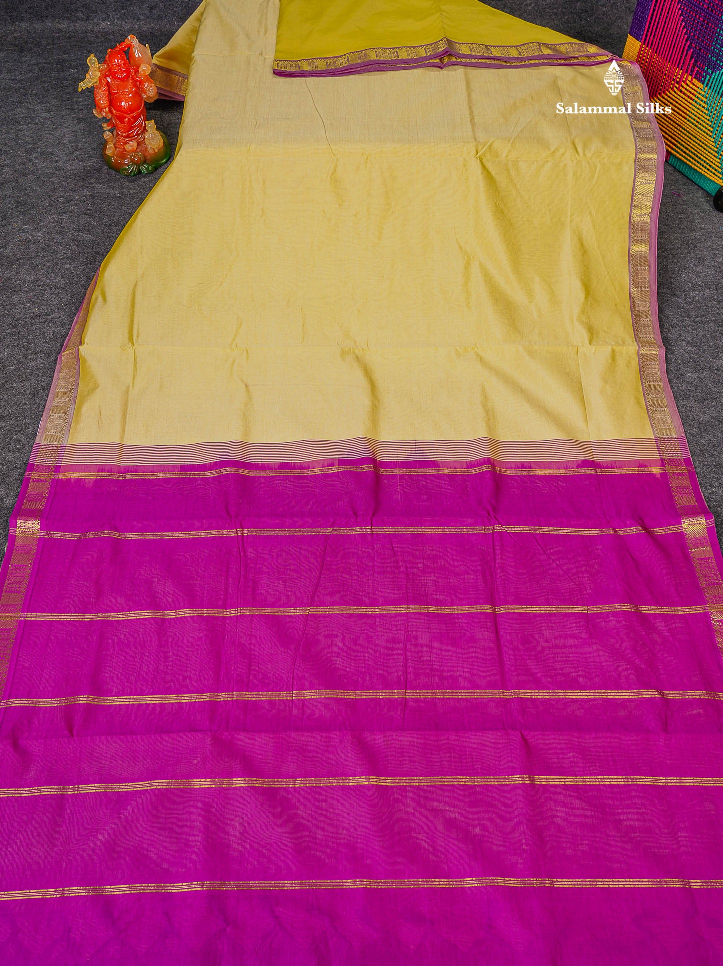 Full View Of Cream Yellow Semi Silk Cotton Saree 