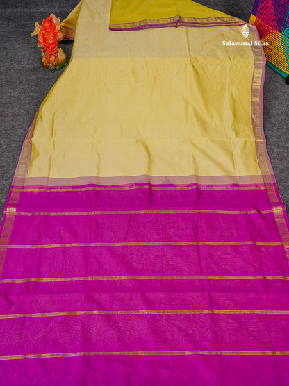 Full View Of Cream Yellow Semi Silk Cotton Saree 