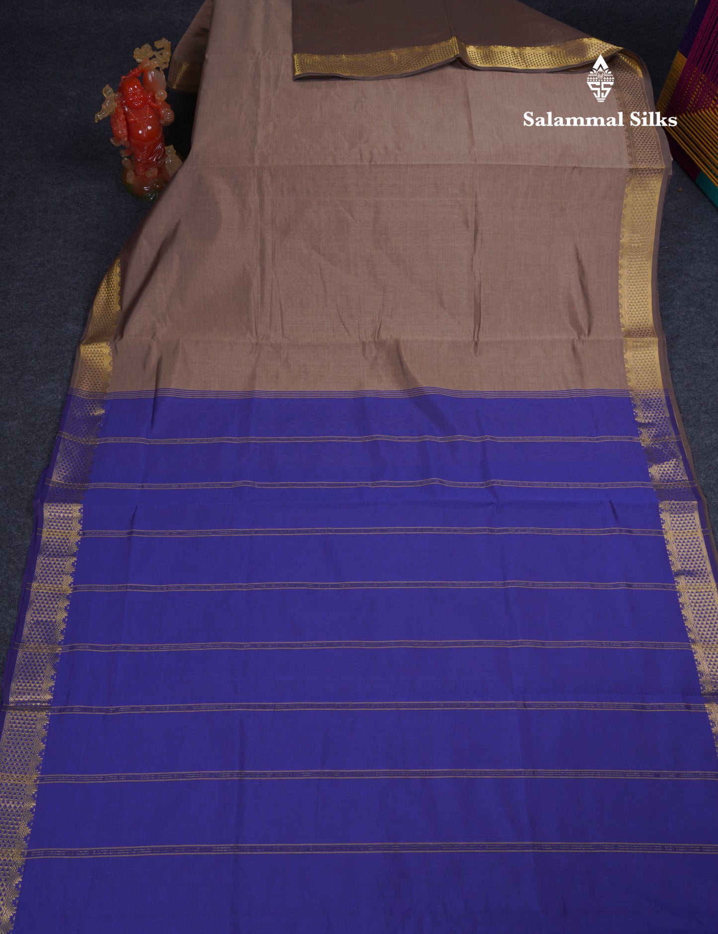 Olive Green Plain Semi Silk Cotton Saree With Contrast Dark Violet Blouse