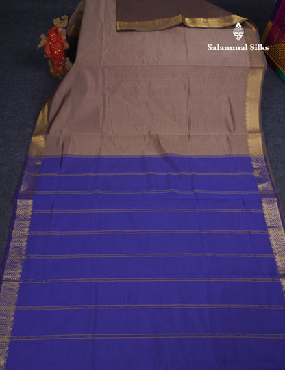 Olive Green Plain Semi Silk Cotton Saree With Contrast Dark Violet Blouse