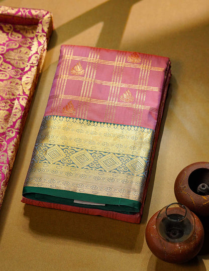 Beautiful Dark Magenta Checks With Butta Semi Silk Saree With Contrast Light Violet Traditional Evening Morning Border