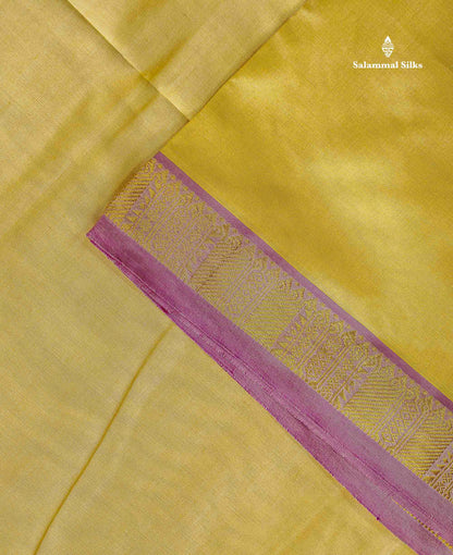 Semi Silk Cotton Saree - Cream Yellow Colour Body Plain With Small Border | 10 Yards