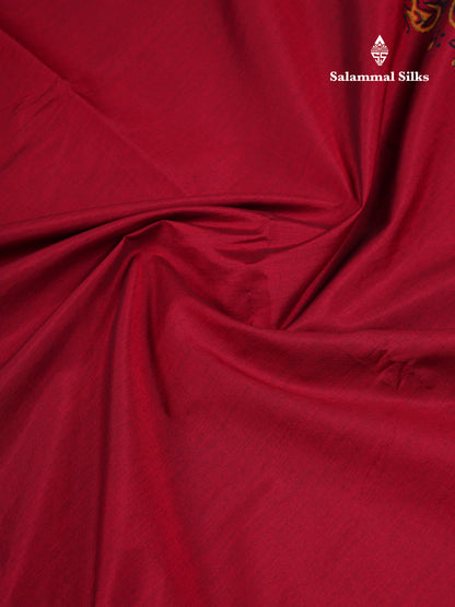Beautiful Dark Maroon South Cotton Printed Saree With Contrast Mustard Yellow Blouse