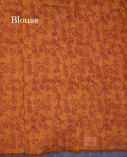 Beautiful Dark Maroon South Cotton Printed Saree With Contrast Mustard Yellow Blouse