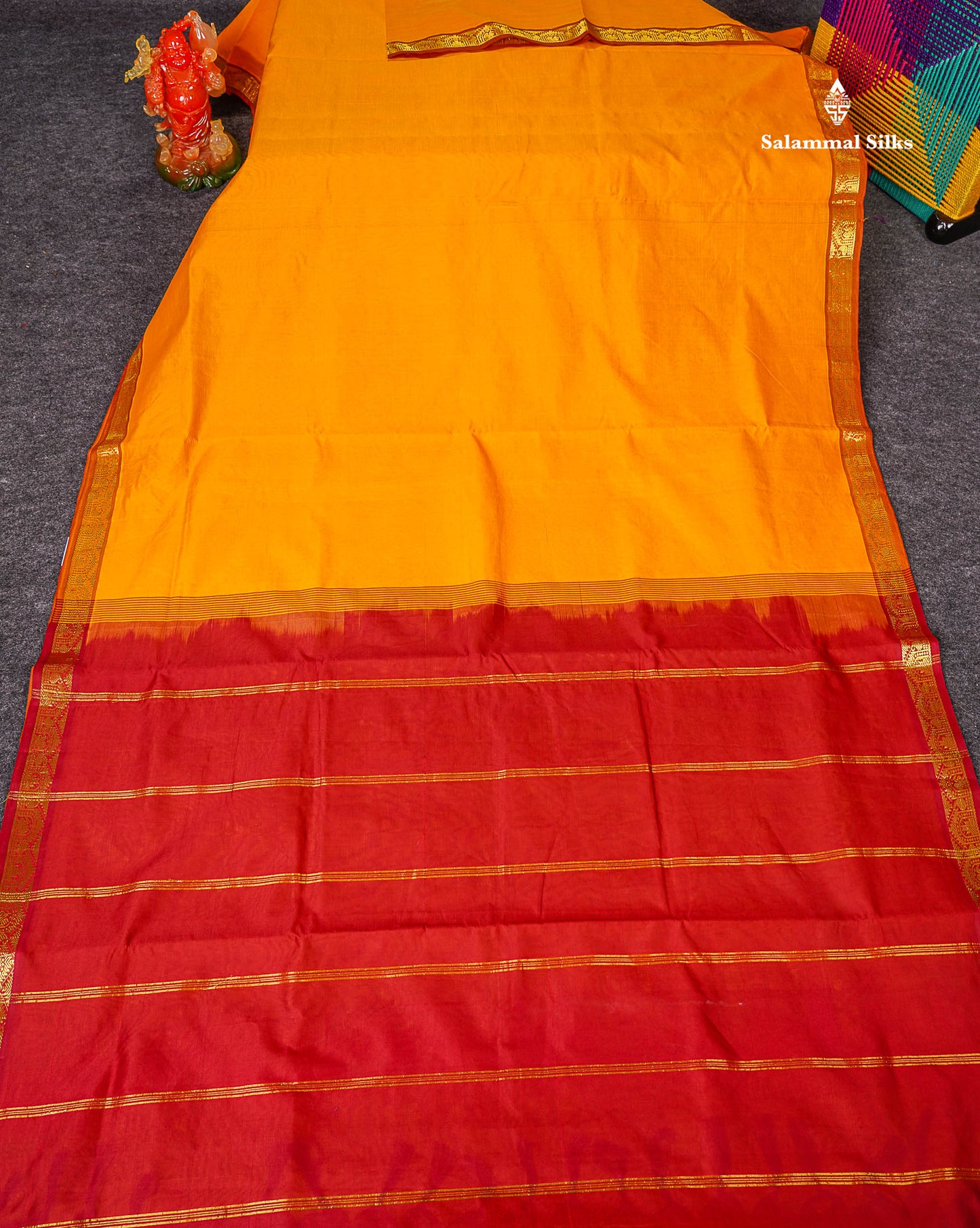 Full View Of Mustard Yellow Semi Silk Cotton Saree 