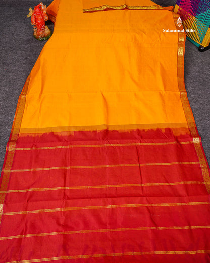 Full View Of Mustard Yellow Semi Silk Cotton Saree 