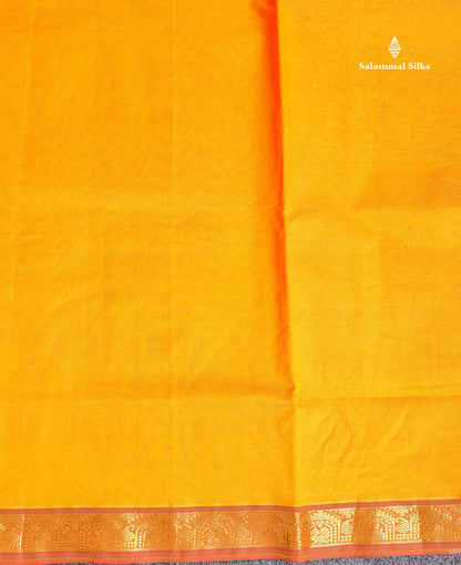 Traditional Border Of Mustard Yellow Semi Silk Cotton Saree