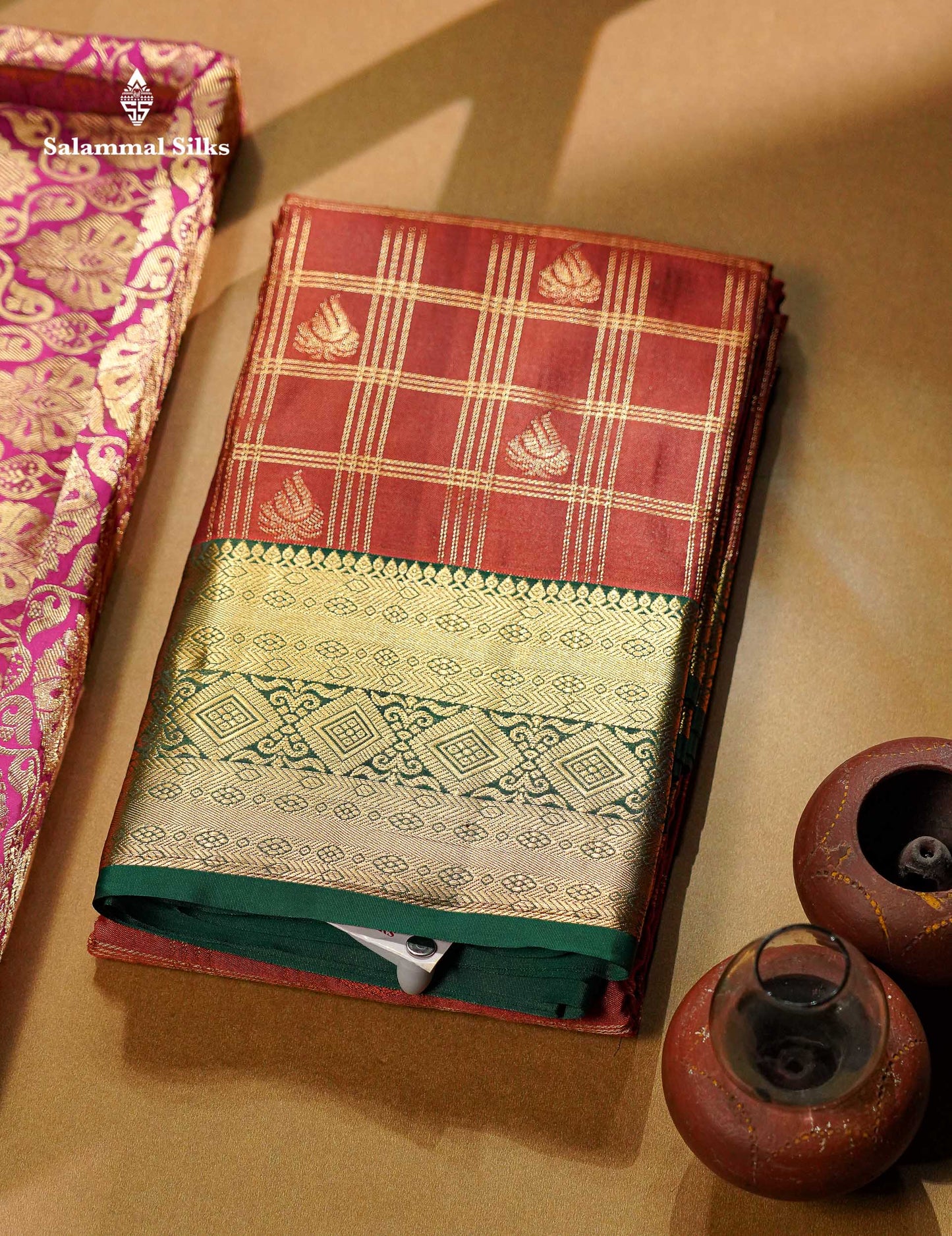 Beautiful Dark Magenta Checks With Butta Semi Silk Saree With Contrast Light Violet Traditional Evening Morning Border