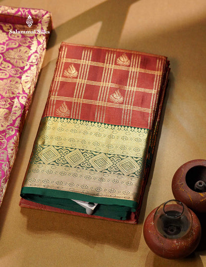 Beautiful Dark Magenta Checks With Butta Semi Silk Saree With Contrast Light Violet Traditional Evening Morning Border