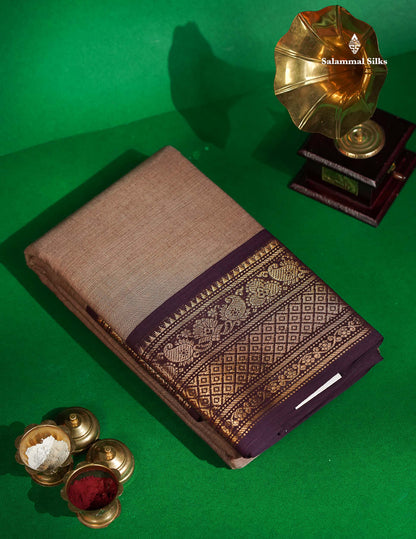 Chettinad Pure Cotton Saree - Light Brown Colour Body Plain With Dark Brown Border 