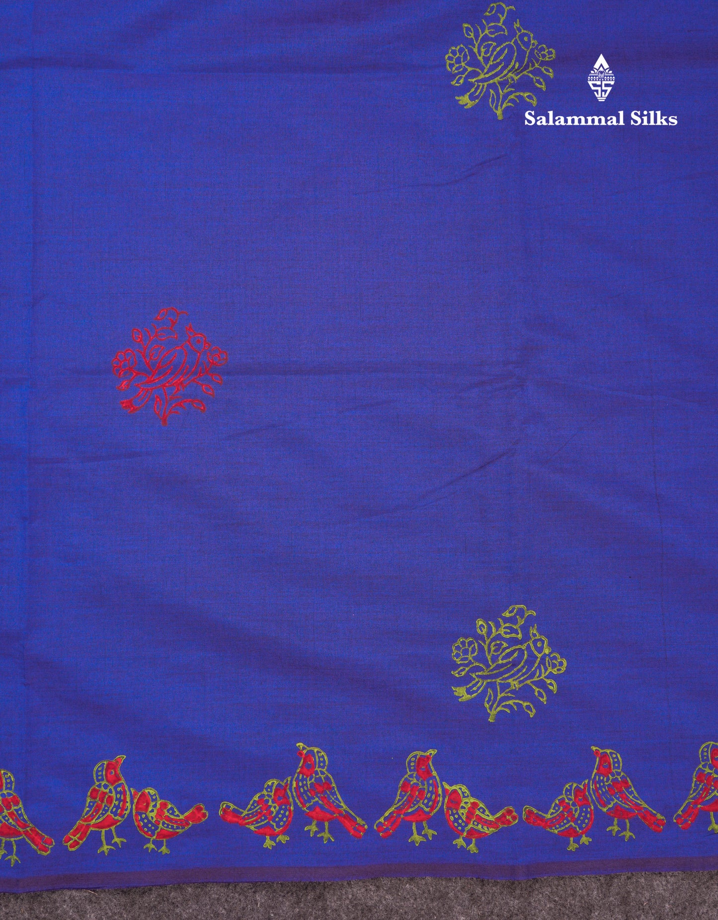 Beautiful Royal Blue South Cotton Printed Saree With Contrast Green White Blouse