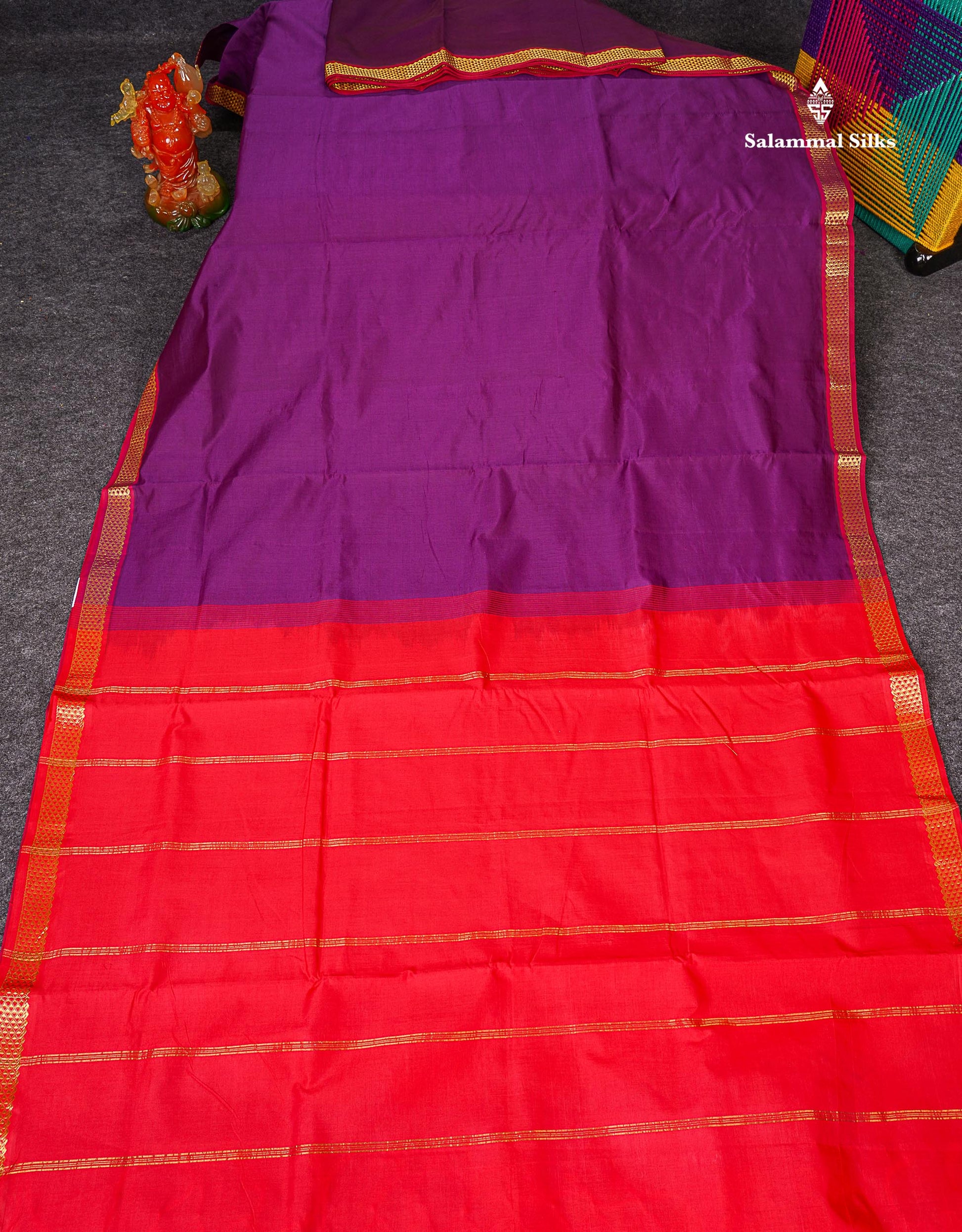 Full View Of Dark Purple Semi Silk Cotton Saree 