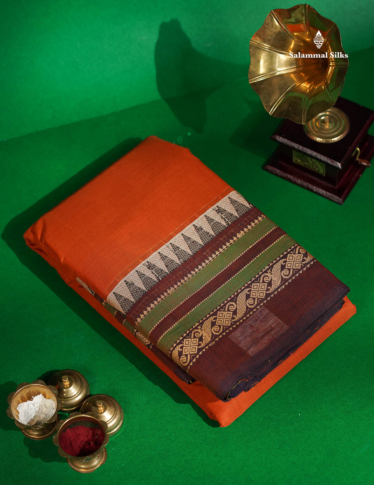 Chettinad Pure Cotton Saree - Rust Orange Colour Body Plain With Thread Work Border