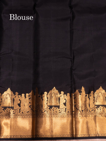 Black Colour Plain Pure Kanjivaram Silk Saree with Pallakku Border