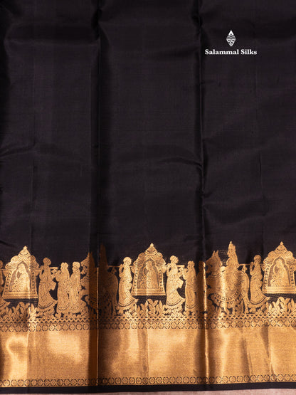 Black Colour Plain Pure Kanjivaram Silk Saree with Pallakku Border