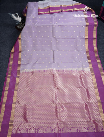Light Lavender Puremix Silk Saree With Contrast Pink Traditional Pink Gap Border
