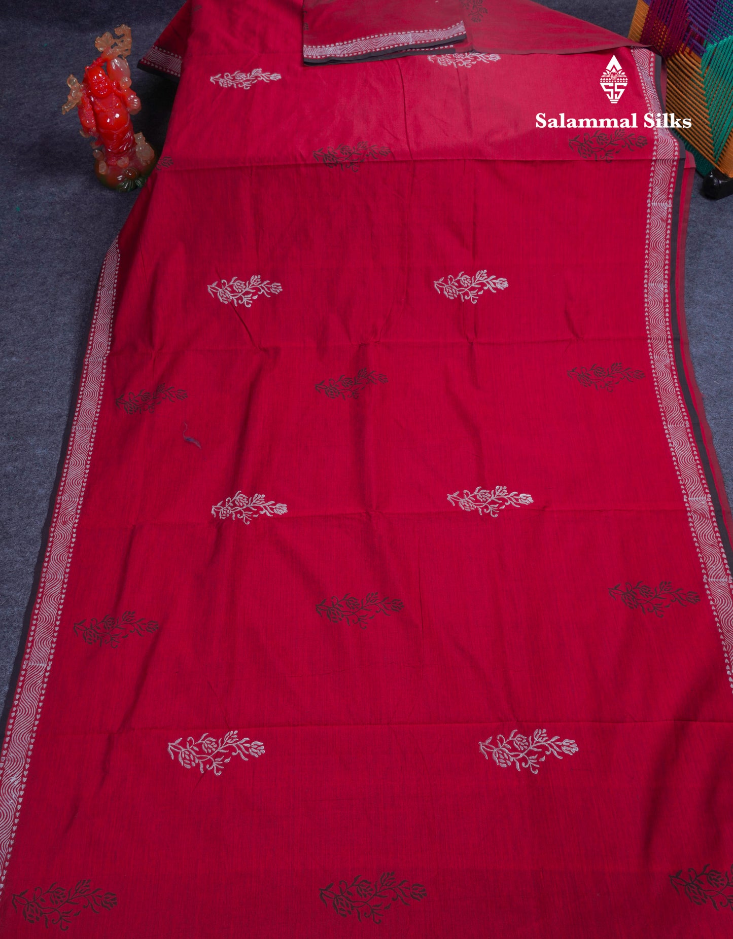 Beautiful Dark Maroon South Cotton Printed Saree With Contrast Grey White Blouse