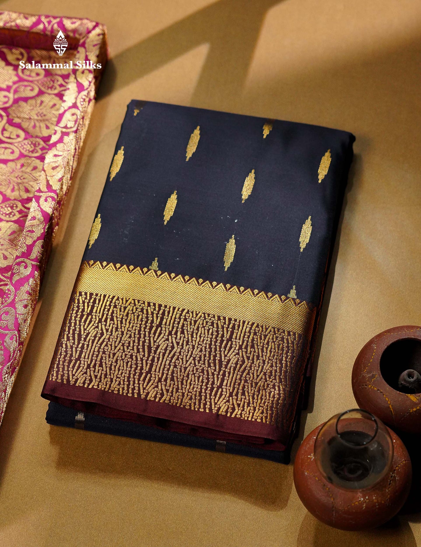 Beautiful Light Lavender Zari Butta Semi Silk Saree With Contrast Maroon Fancy Border