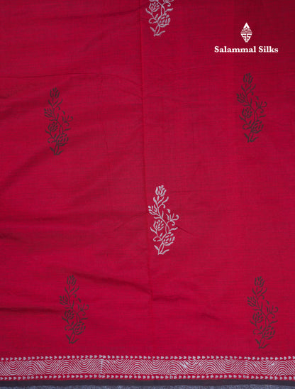 Beautiful Dark Maroon South Cotton Printed Saree With Contrast Grey White Blouse