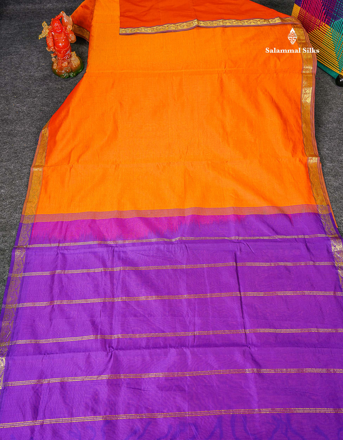 Full View Of Orange Semi Silk Cotton Saree 