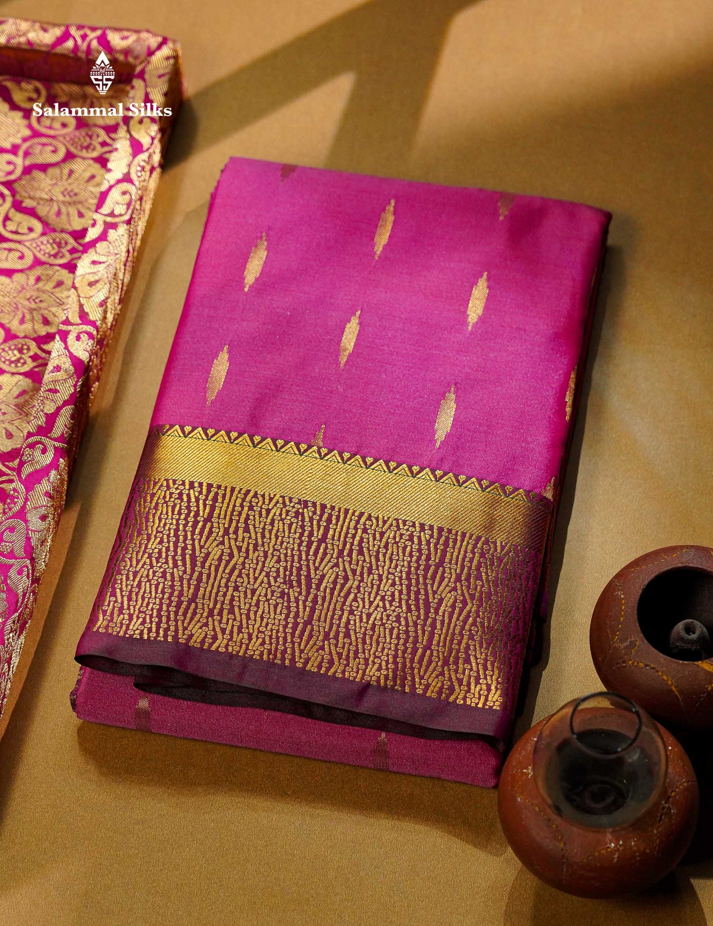 Beautiful Light Lavender Zari Butta Semi Silk Saree With Contrast Maroon Fancy Border