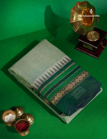 Chettinad Pure Cotton Saree - Light Green Colour Body Plain With Thread Work Border