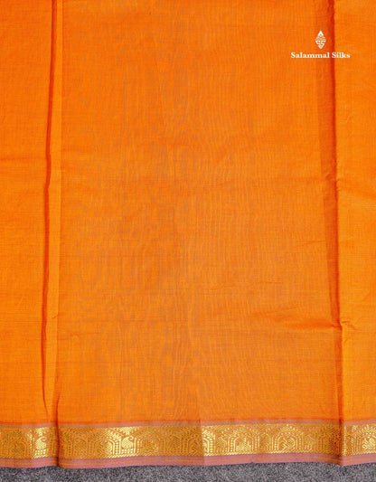 Traditional Border Of Orange Semi Silk Cotton Saree