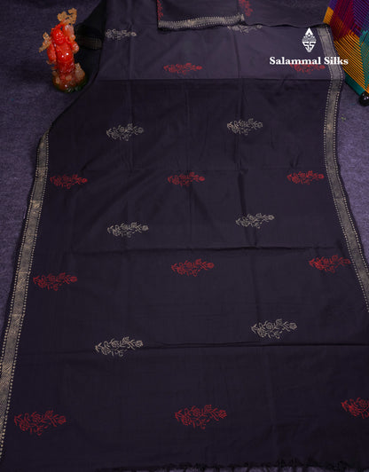 Beautiful Black South Cotton Printed Saree With Contrast Sandal White Blouse