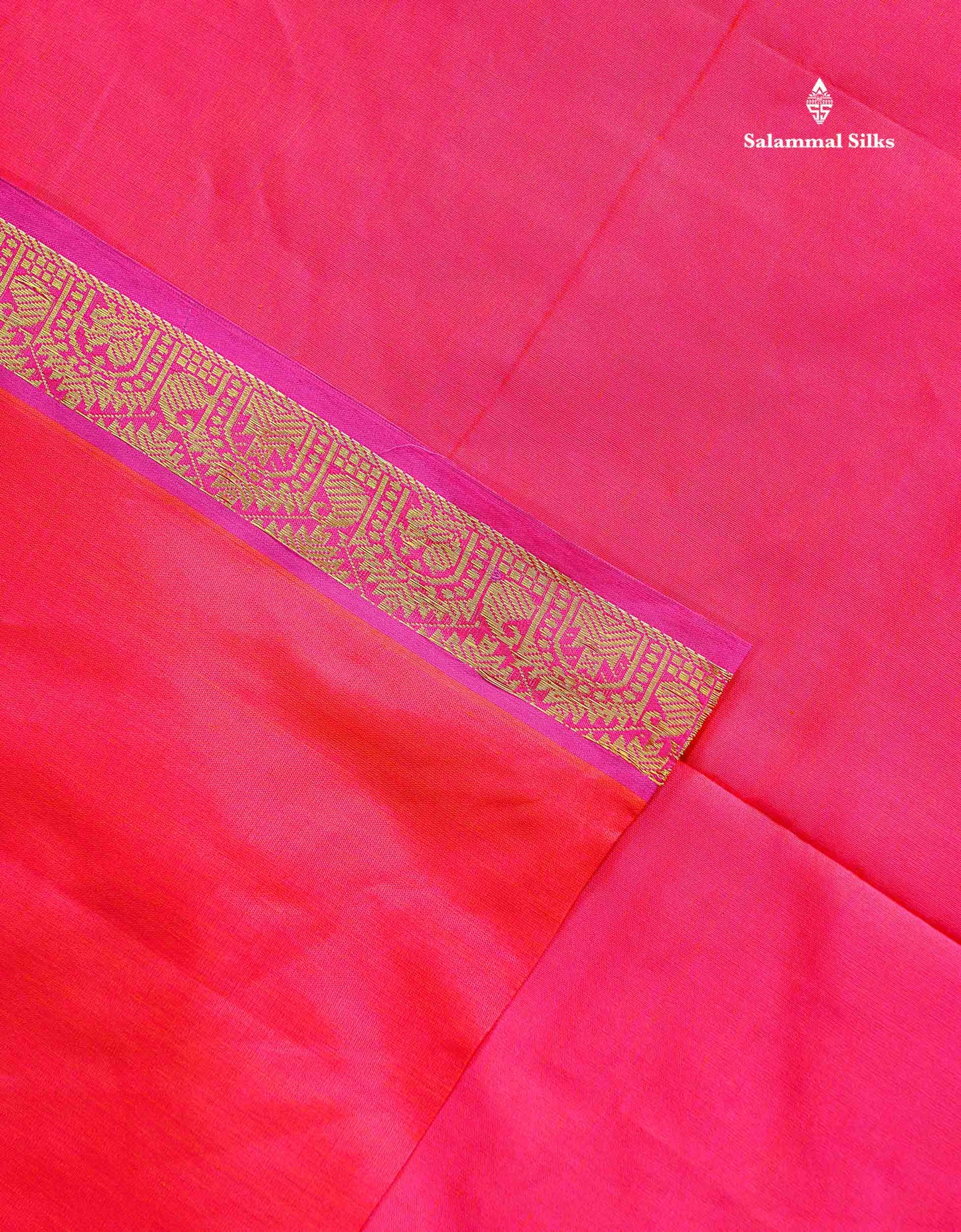 Semi Silk Cotton Saree - Dual Tone Pink Colour Body Plain With Traditional Small Border | 10 Yards