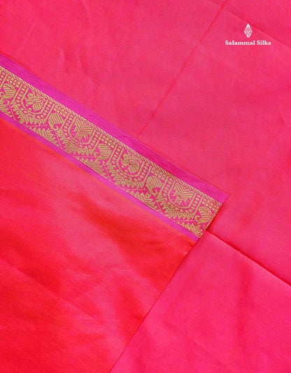 Semi Silk Cotton Saree - Dual Tone Pink Colour Body Plain With Traditional Small Border | 10 Yards