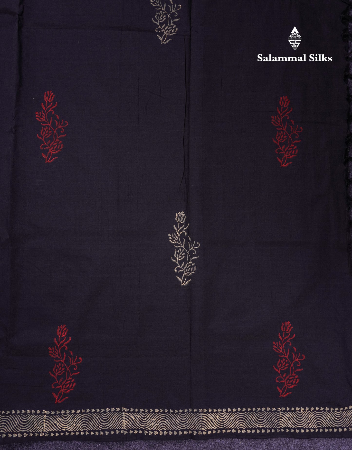 Beautiful Black South Cotton Printed Saree With Contrast Sandal White Blouse