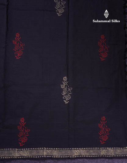 Beautiful Black South Cotton Printed Saree With Contrast Sandal White Blouse