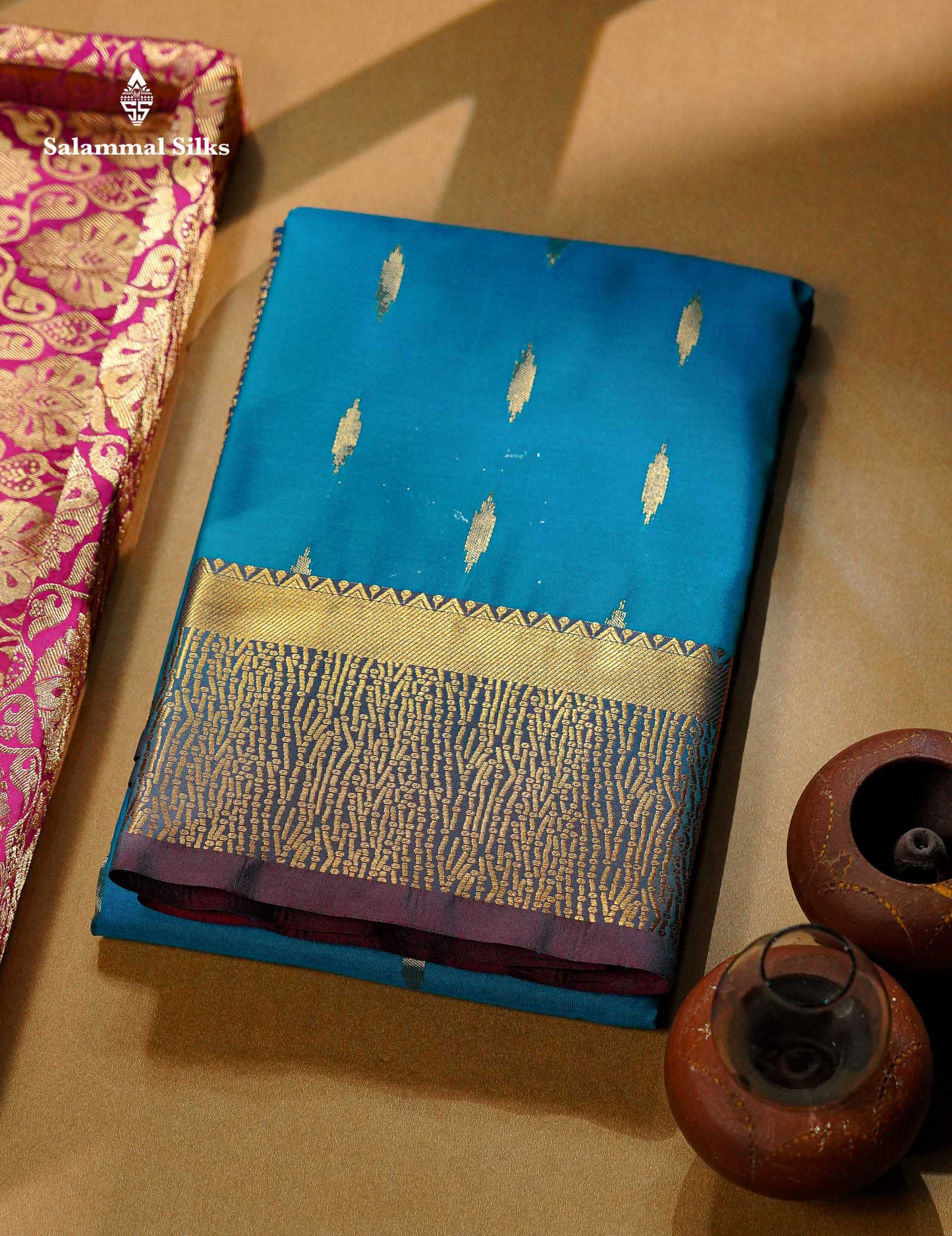 Beautiful Olive Green Malli Moggu Butta Semi Silk Saree With Contrast Dark Brown Fancy Border