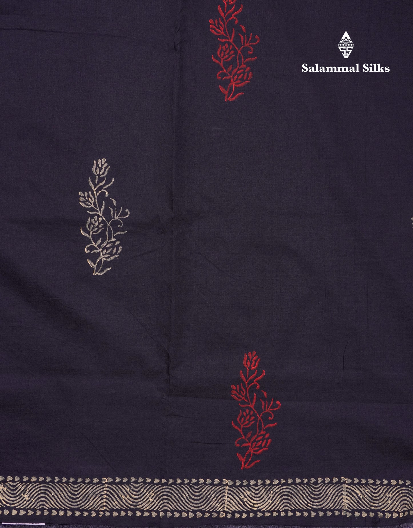 Beautiful Black South Cotton Printed Saree With Contrast Sandal White Blouse