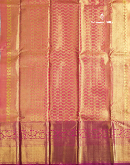 Beautiful Blue Shade Tissue Bridal Pure Kanjivaram Silk Saree With Contrast Magenta Long Border