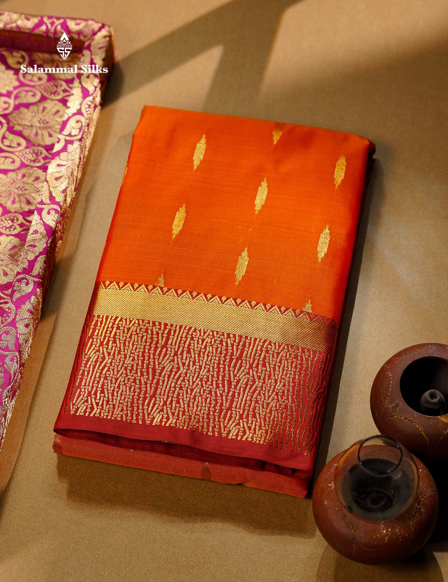 Beautiful Olive Green Malli Moggu Butta Semi Silk Saree With Contrast Dark Brown Fancy Border