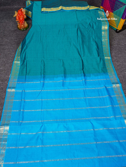 Full View Of Dual Tone Peacock Green Semi Silk Cotton Saree 