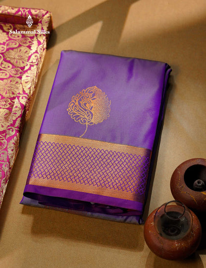Beautiful Light Violet Semi Silk Saree With Contrast Magenta Traditional Border