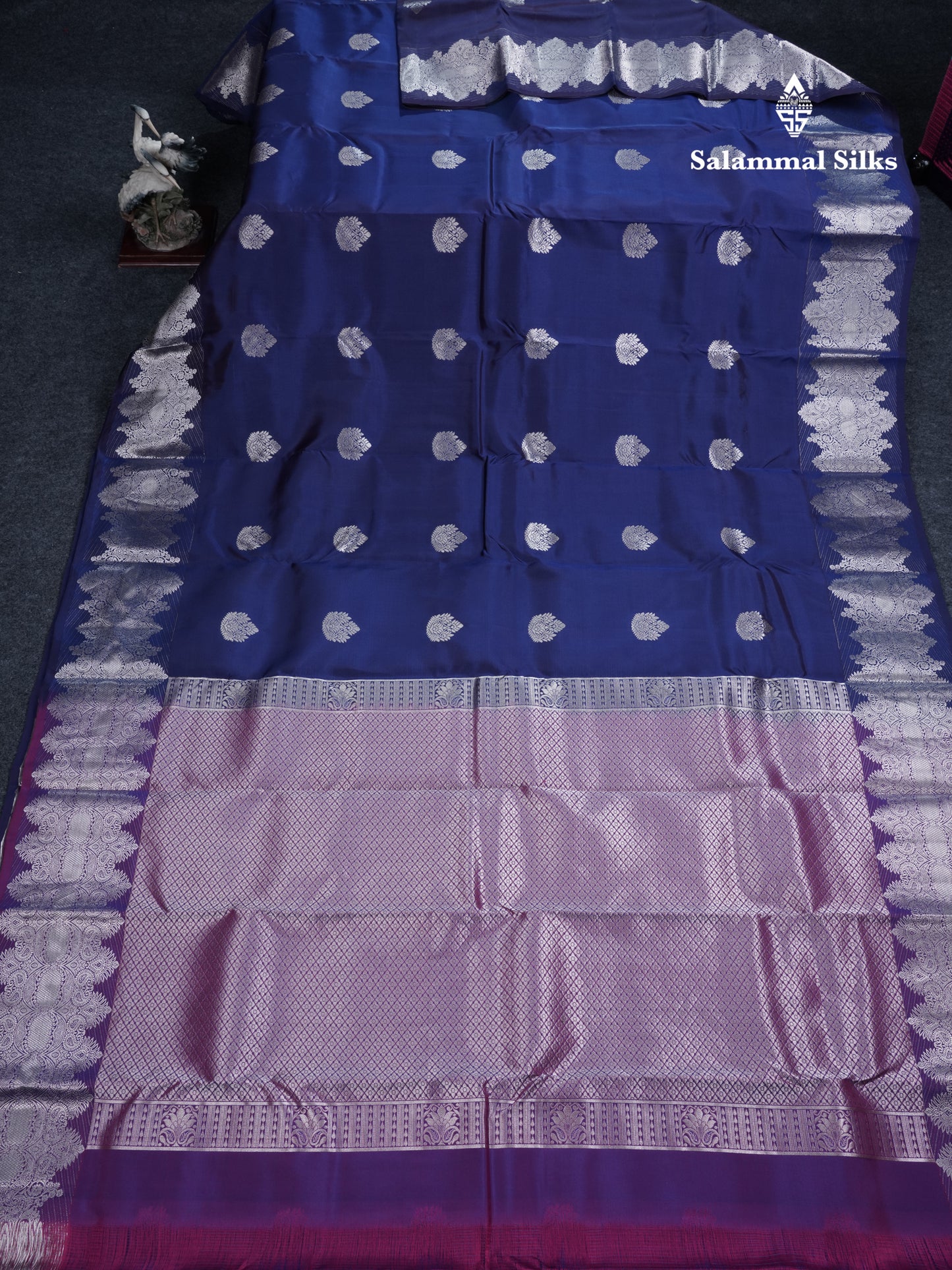Royal Blue Puremix Silk Saree With Contrast Purple Blouse