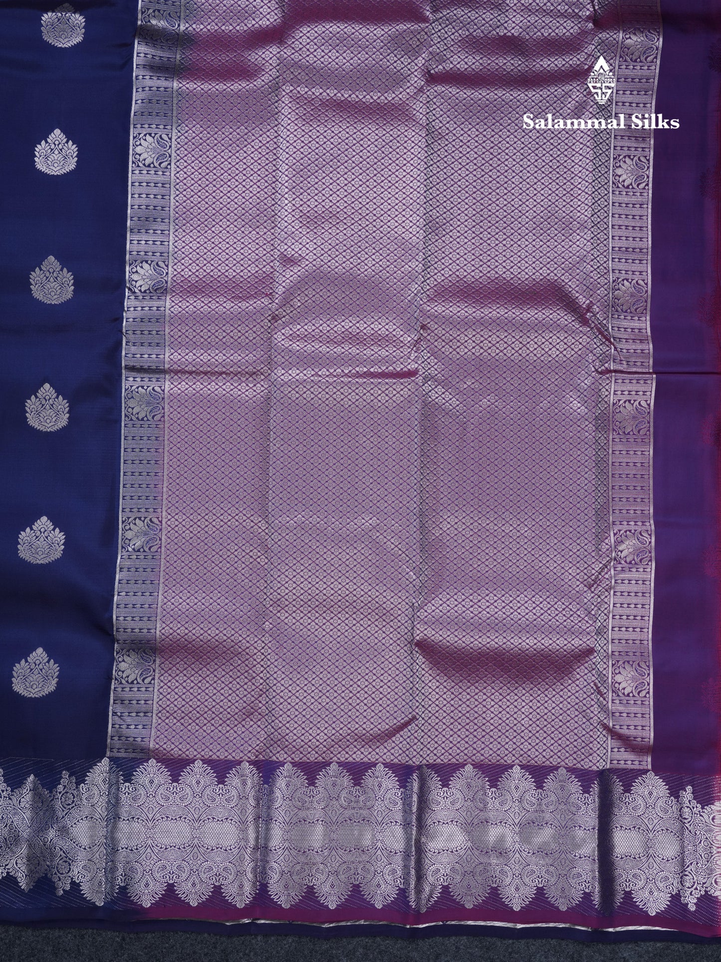 Royal Blue Puremix Silk Saree With Contrast Purple Blouse