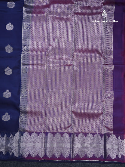 Royal Blue Puremix Silk Saree With Contrast Purple Blouse