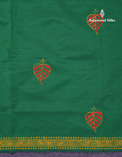 Beautiful Green South Cotton Printed Saree With Contrast Mustard Yellow Blouse