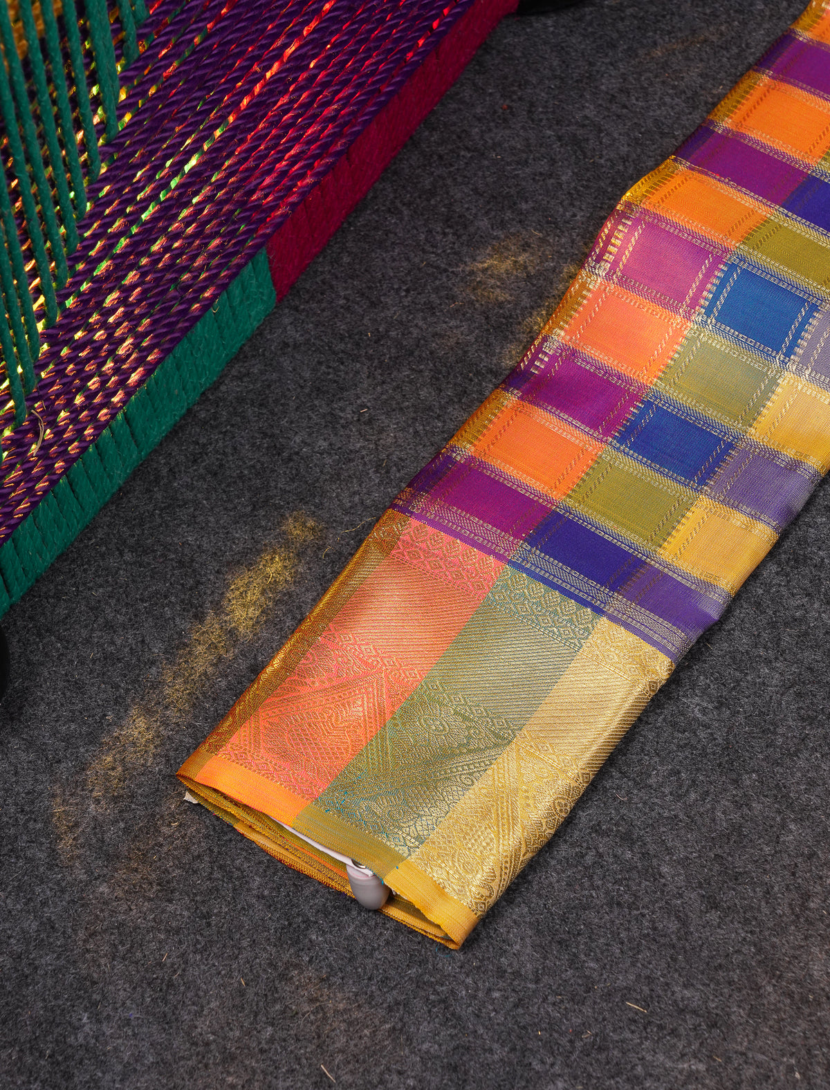 Beautiful Pure Silk Pattu Pavadai Checks (Multicolour) With Contrast Cream Yellow Blouse 18"