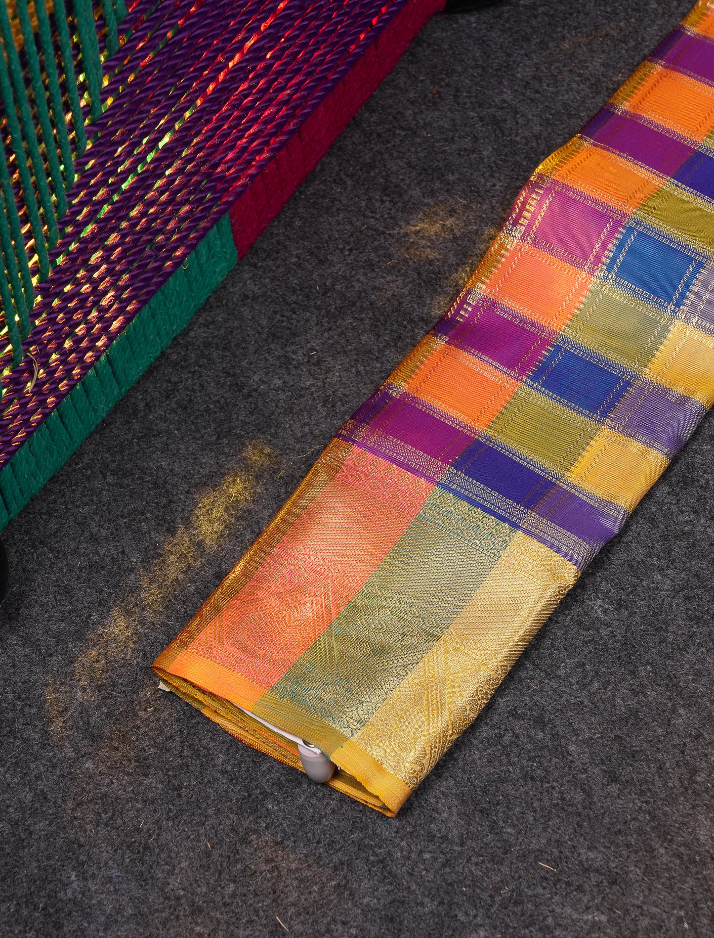 Beautiful Pure Silk Pattu Pavadai Checks (Multicolour) With Contrast Cream Yellow Blouse 18"