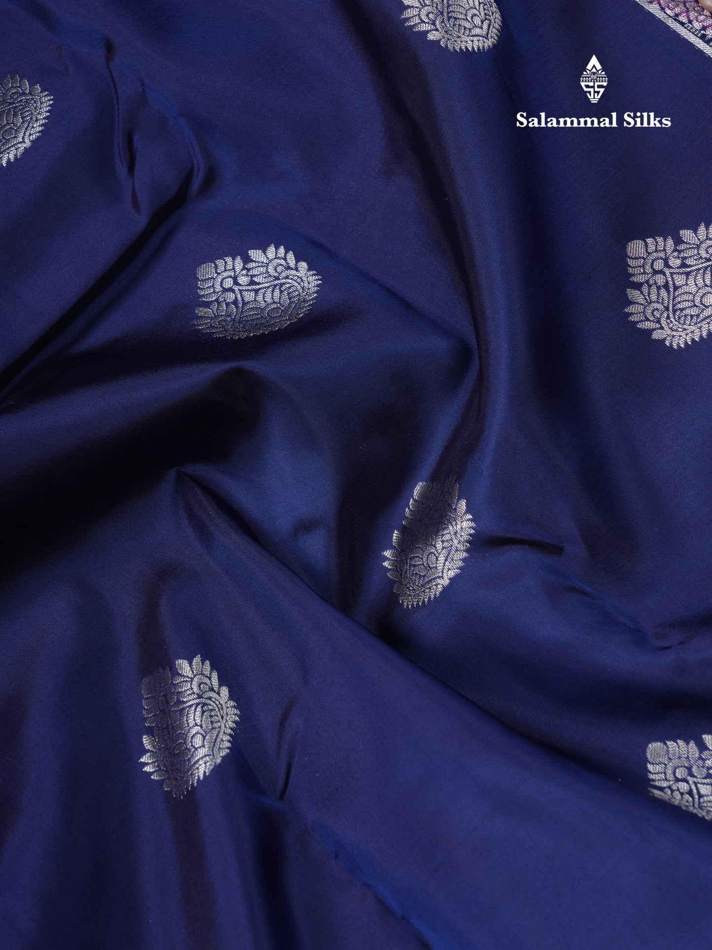 Royal Blue Puremix Silk Saree With Contrast Purple Blouse